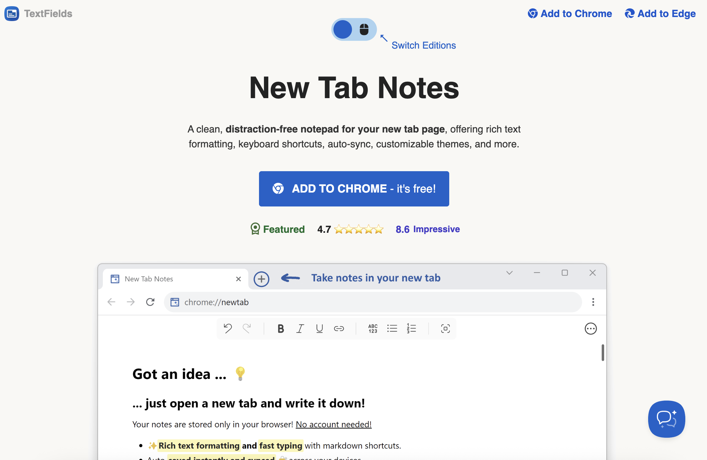 New Tab Notes Chrome Extension Screenshot