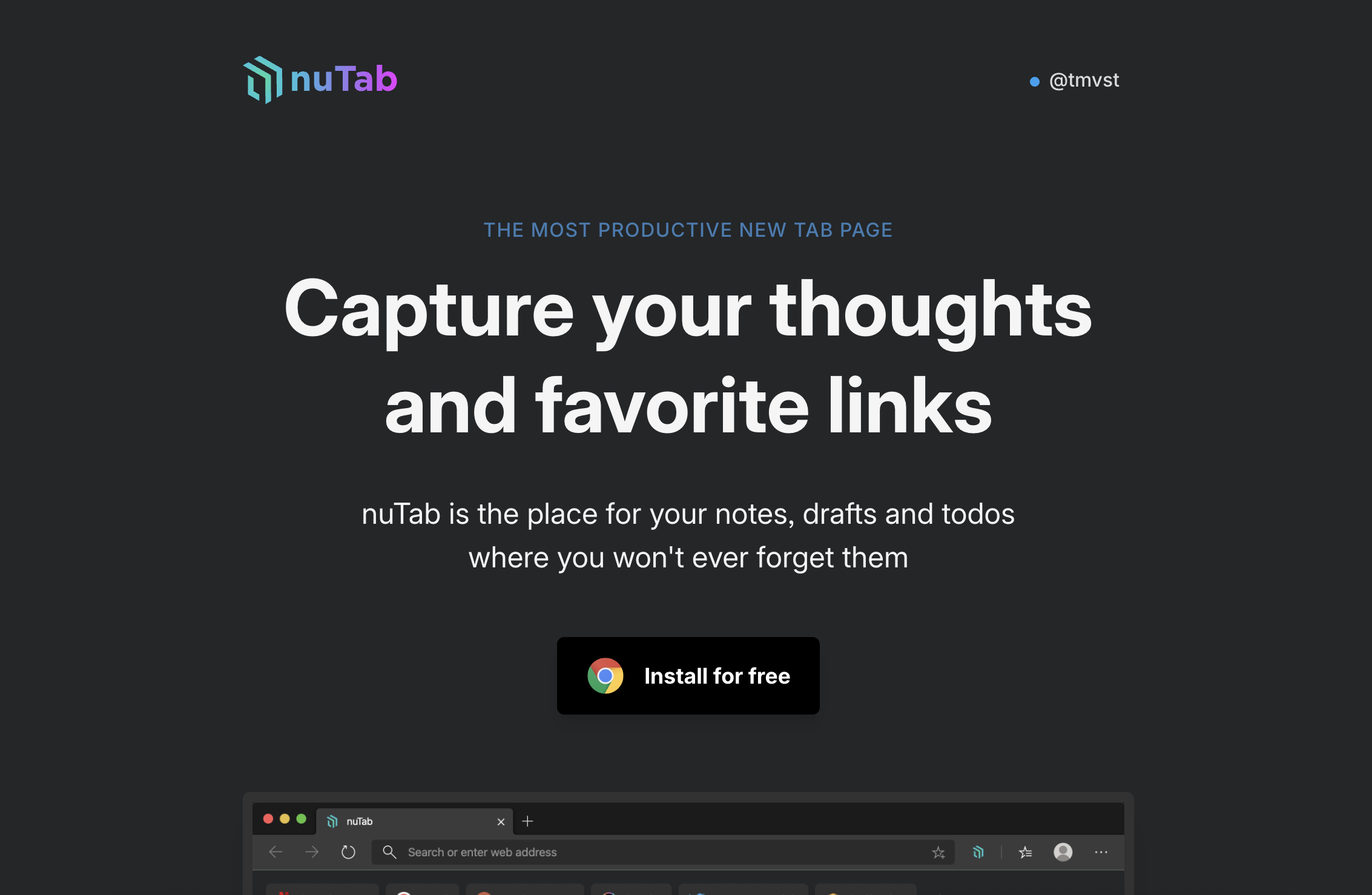 nuTab Chrome Extension Screenshot