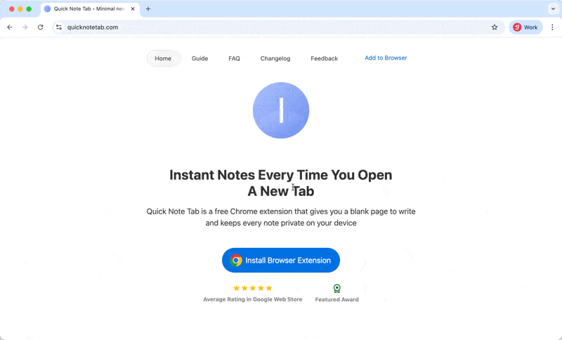 Install Quick Note Tab Chrome extension from Chrome Web Store